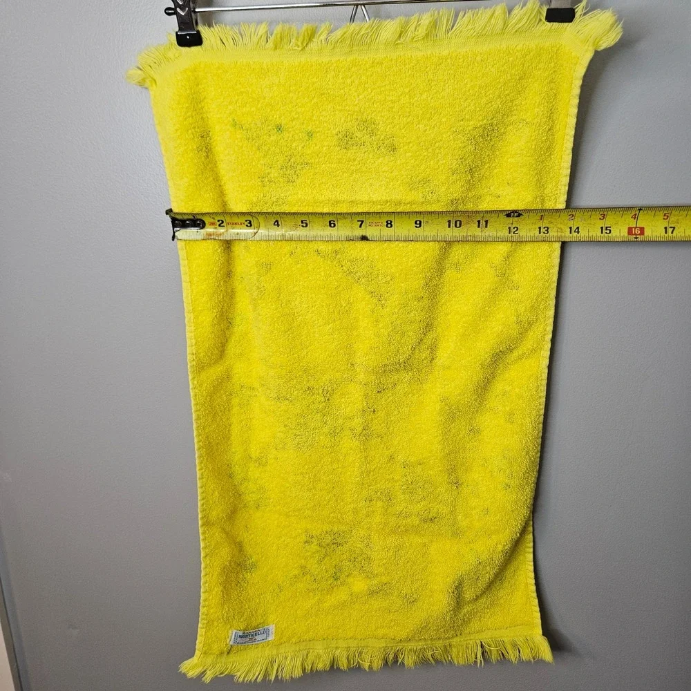 Vtg Monticello Yellow Floral Rose Hand Towel Retro 70s Fringed Cotton Terry USA